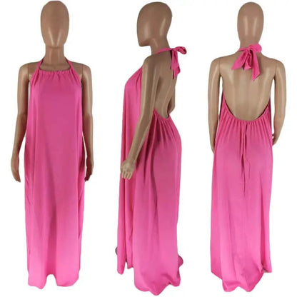 Long Dress Sleeveless Halter Neck Beach Evening Party Dress Maxi Long Dress