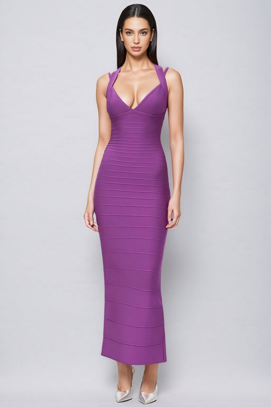 Katrina Purple Bandage Wrap Maxi Dress