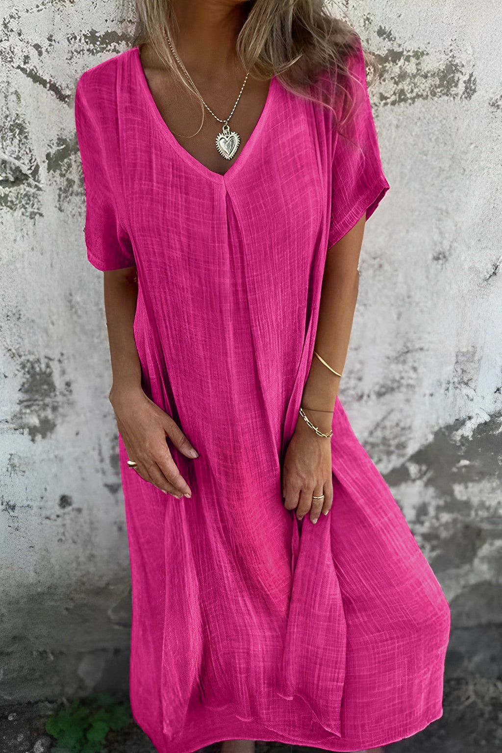 Cotton V Neck Midi Dress