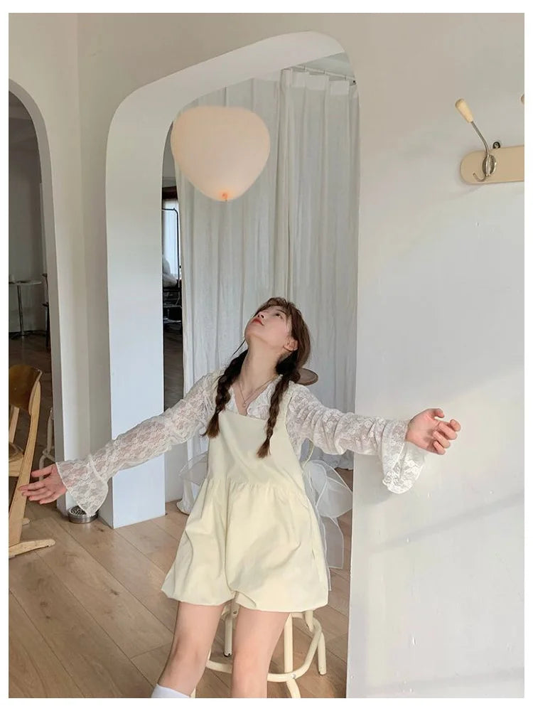 Kawaii Overalls Japanese Style Shorts Soft Girl Wide Leg Pant