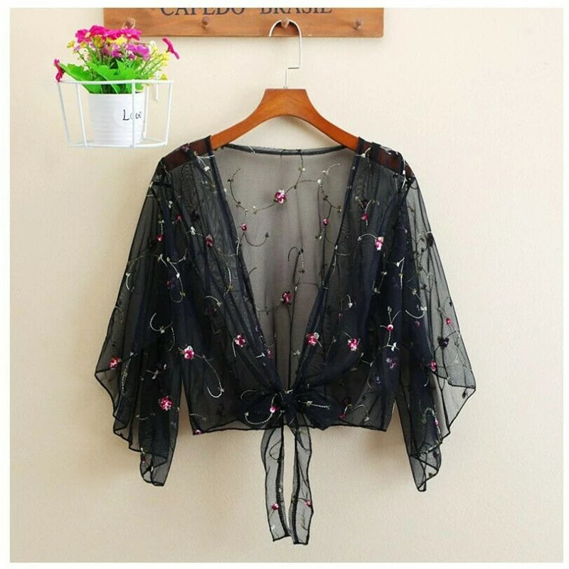 Tops and Blouses Summer Blouse Shirt Cardigan Thin Outwear Hollow Out Blouse Cover Up Blusas Femininas Elegante