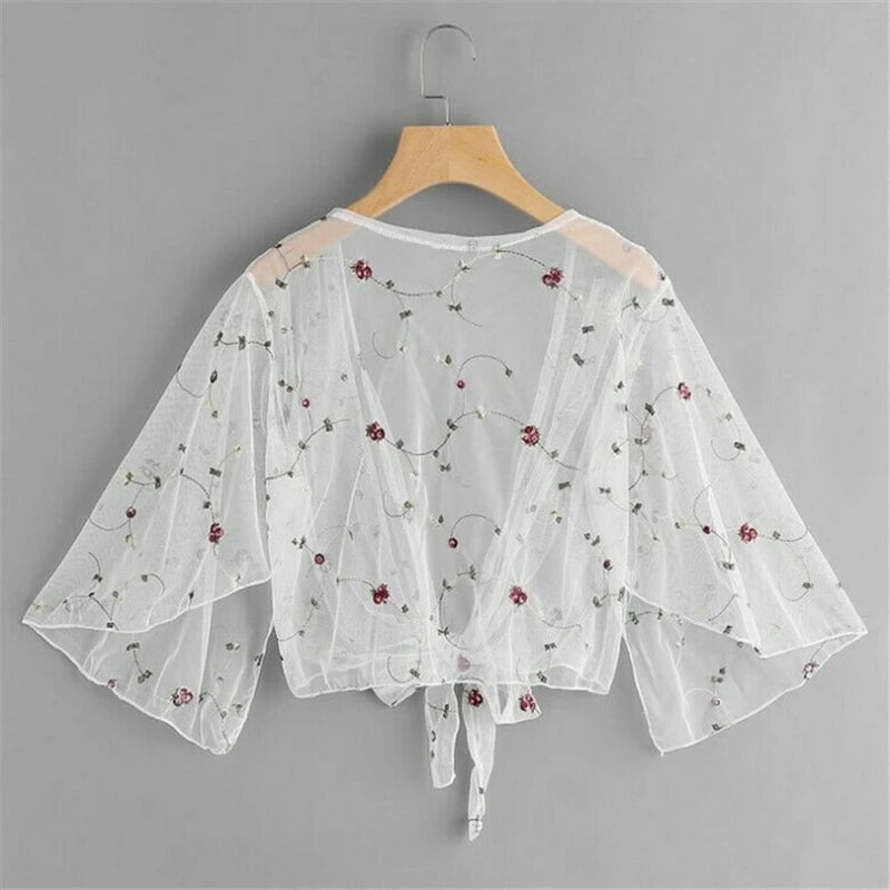 Tops and Blouses Summer Blouse Shirt Cardigan Thin Outwear Hollow Out Blouse Cover Up Blusas Femininas Elegante