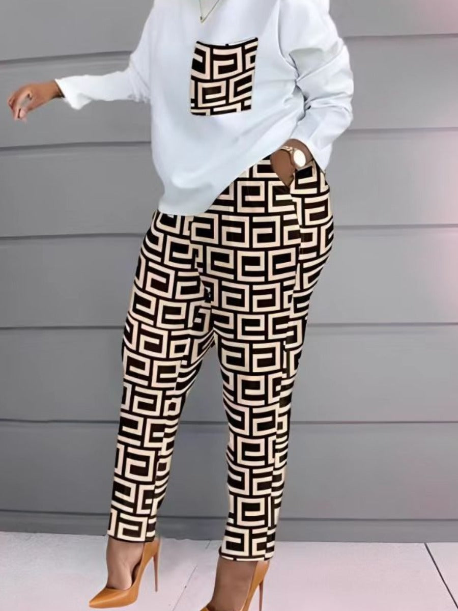 Chain Letter Print Pants Set At8059