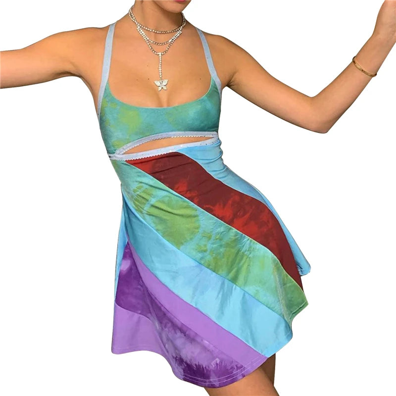 ’s Mini Dress Backless Halter Sleeveless Bodycon Dress Summer Club Party Holiday Beach Dresses Y2k