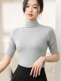 Half Turtleneck Milk Silk Tops Short Sleeve Slim T-shirt Color Basic Trend Bottoming Shirt High Street Blouse