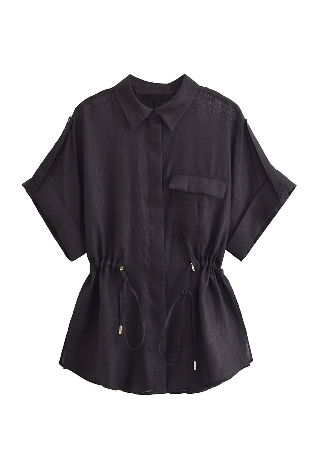 Half Sleeve Drawstring Shirt Long Pants Two-piece Set