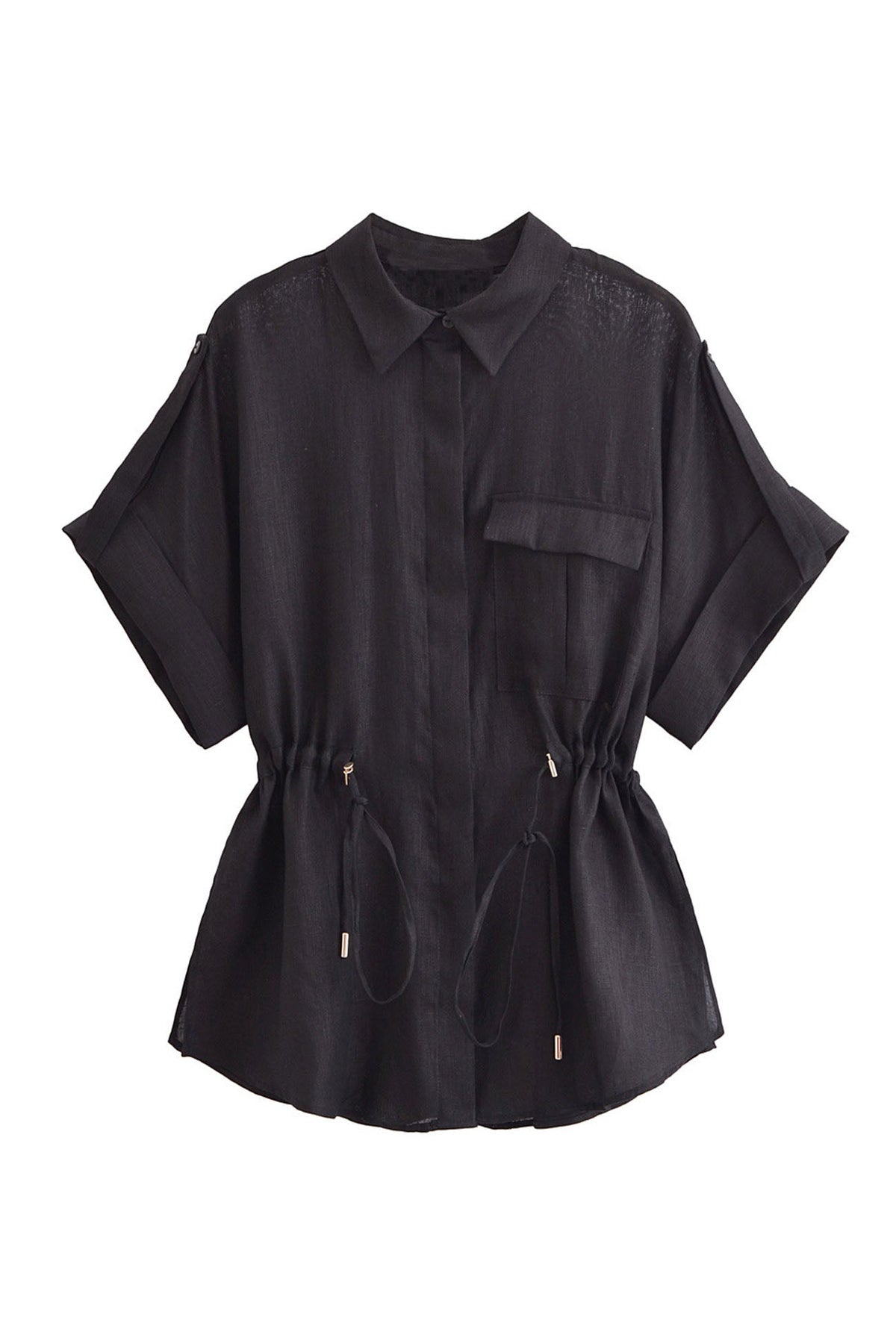 Half Sleeve Drawstring Shirt Long Pants Two-piece Set