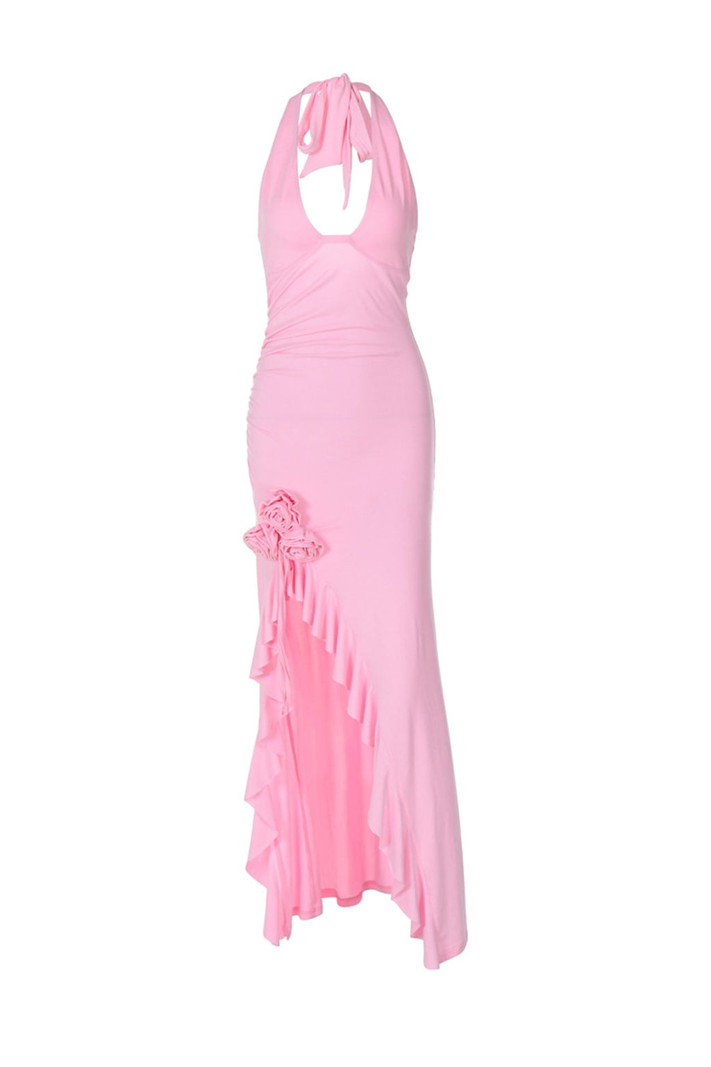Halterneck Ruffle Hem Midi Dress
