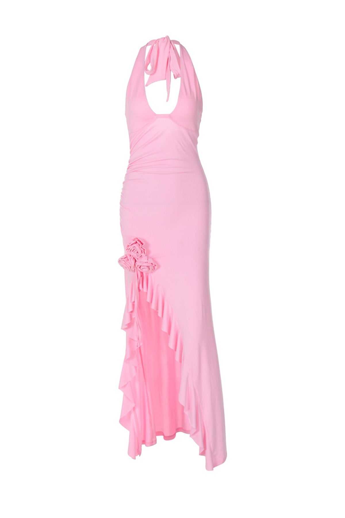 Halterneck Ruffle Hem Midi Dress