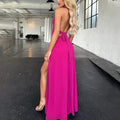 Halterneck V-neck Backless Dresses Party High Waist Slit Sleeveless Long Dress Lace-up Evening Dress