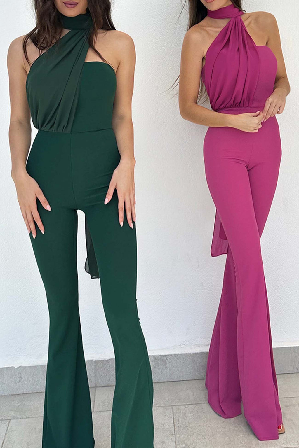 Chocker Neck Ribbon Flared Jumpsuits