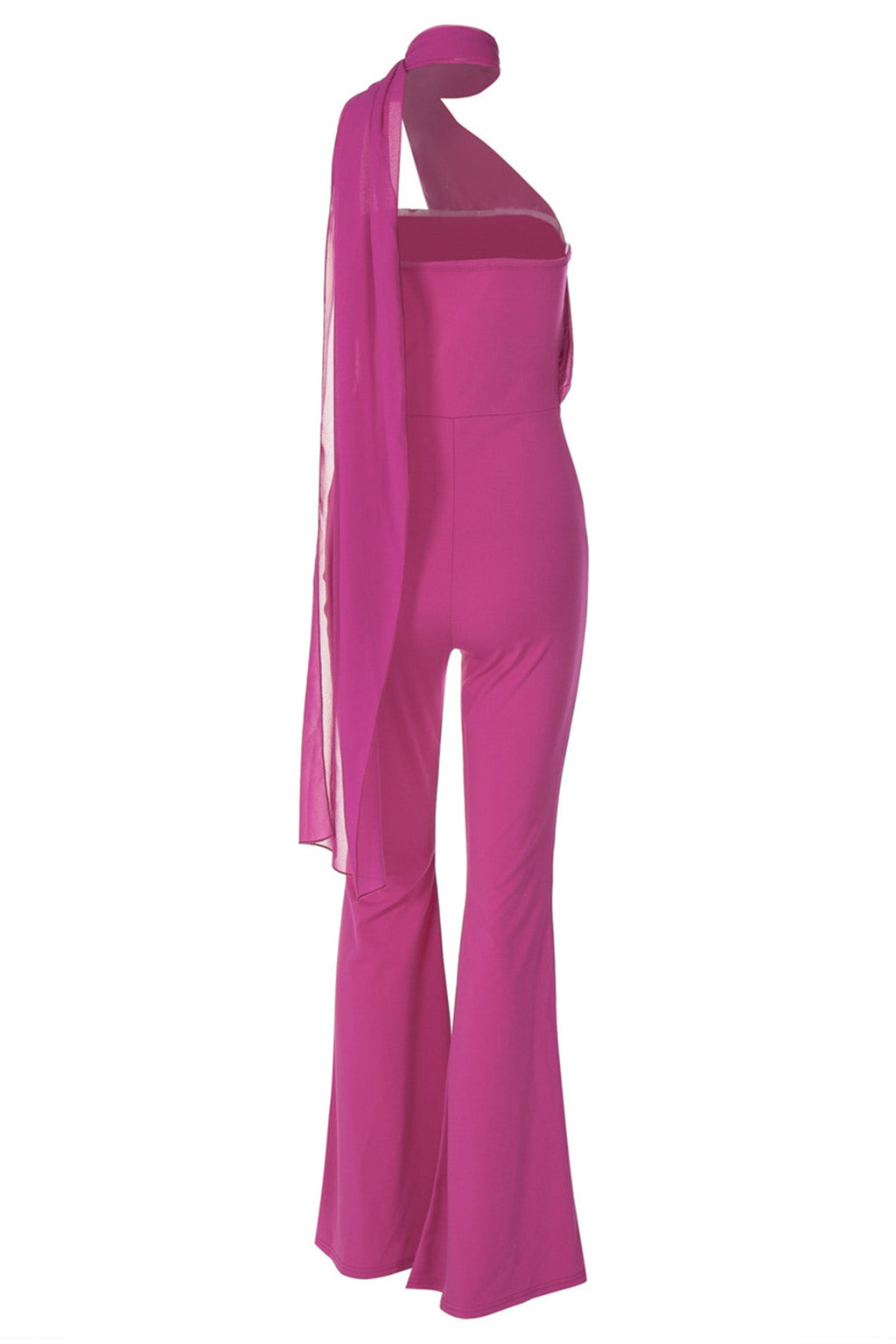 Chocker Neck Ribbon Flared Jumpsuits