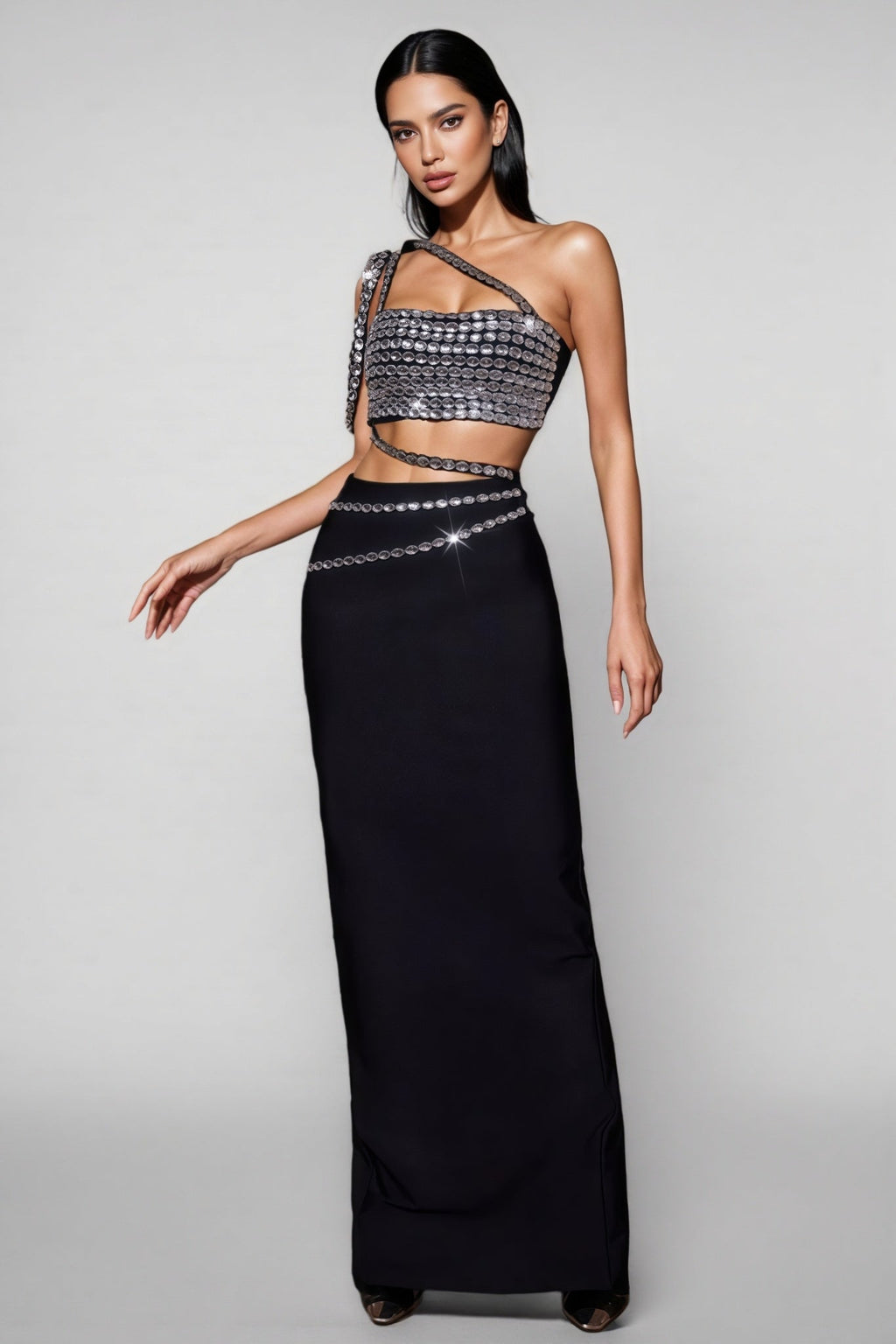 Mikko Rhinestone Bandage Maxi Dress Set