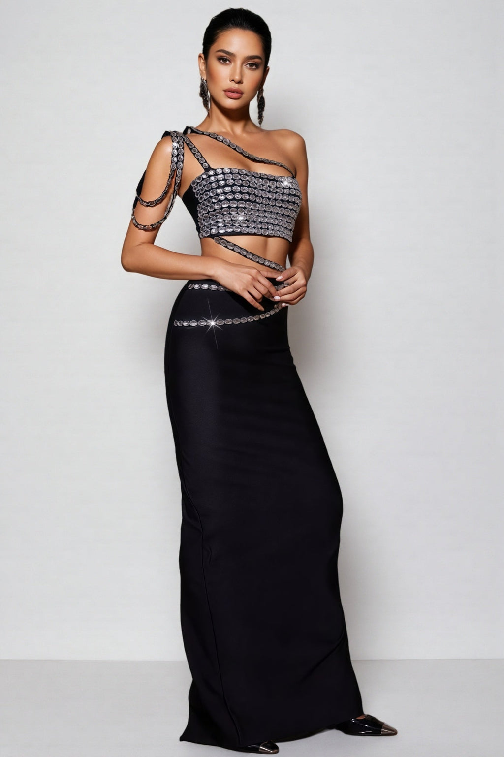 Mikko Rhinestone Bandage Maxi Dress Set