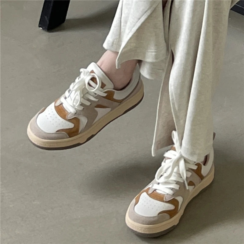 Mixed Colors Cow Suede Leather Sneakers Outdoor Flats Laceup Comfortable Shoes Woman Four Season New