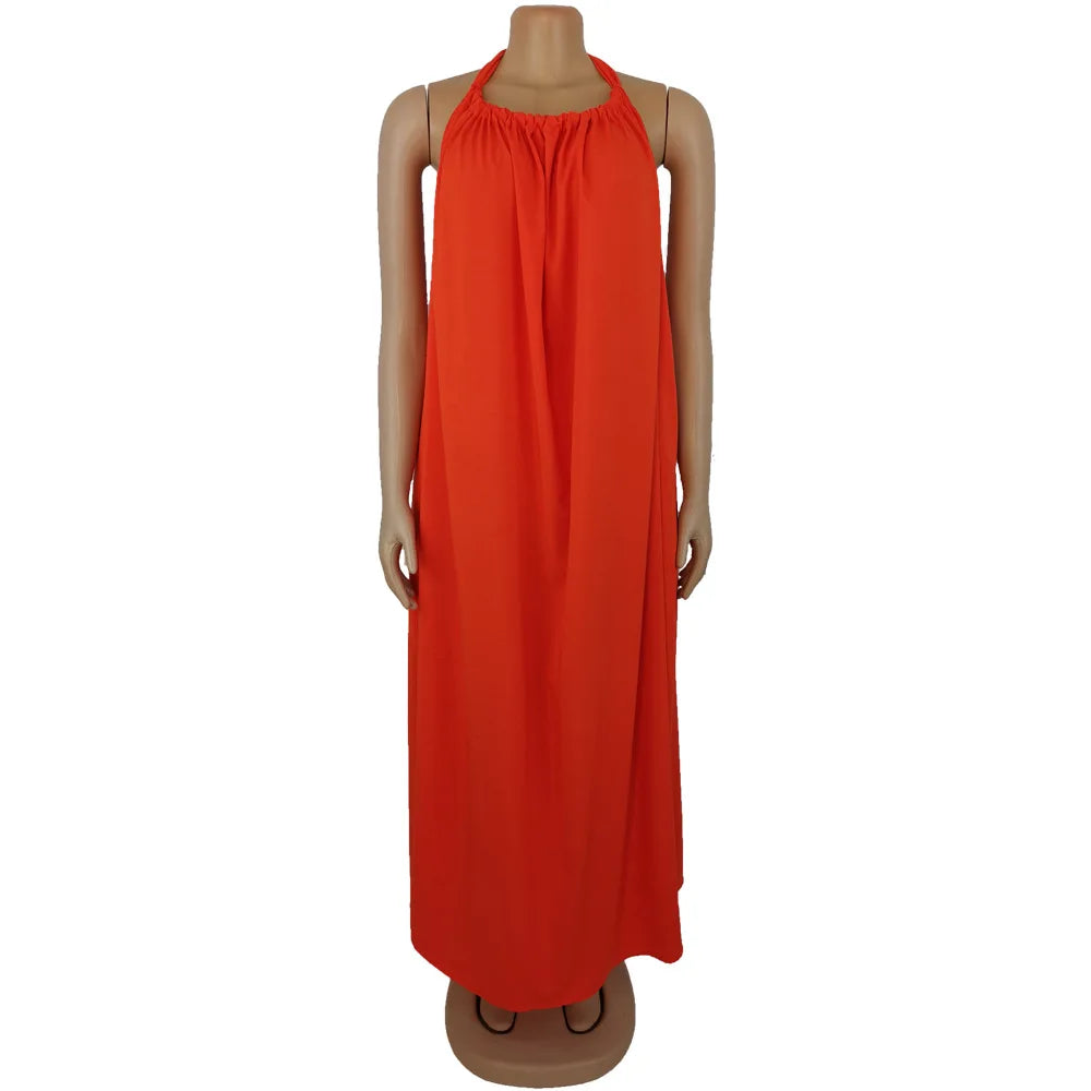 Long Dress Sleeveless Halter Neck Beach Evening Party Dress Maxi Long Dress