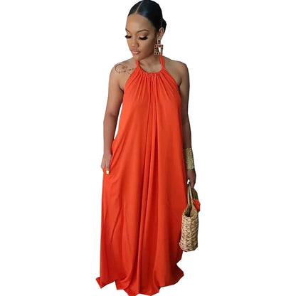 Long Dress Sleeveless Halter Neck Beach Evening Party Dress Maxi Long Dress