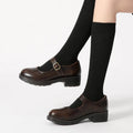 New Small Leather Shoes Round Toe Highheeled Retro Leather British College Style Shoes Mary Jane Shoes