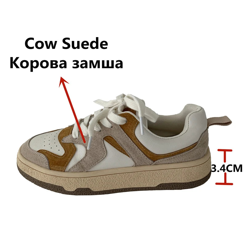 Mixed Colors Cow Suede Leather Sneakers Outdoor Flats Laceup Comfortable Shoes Woman Four Season New