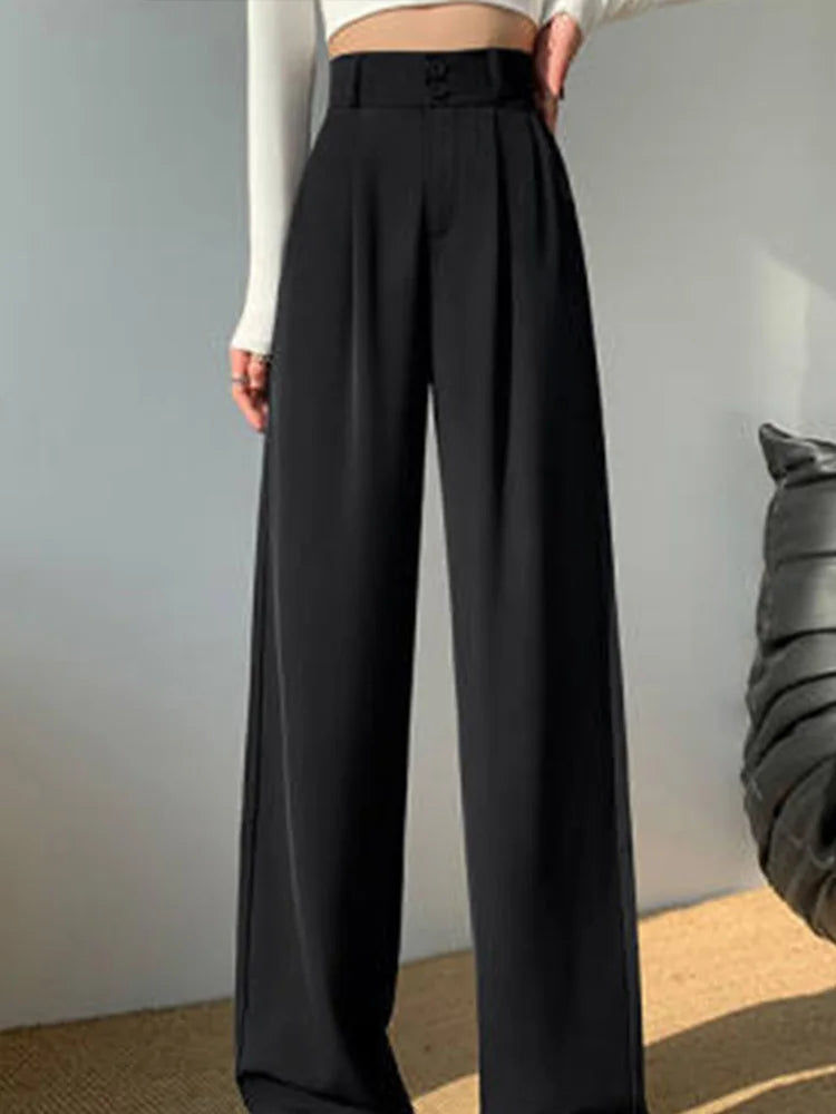 High Waist Wide Leg Pants for New Loose Straight Coffee Trousers Autumn Double Buttons Suit Pants Female