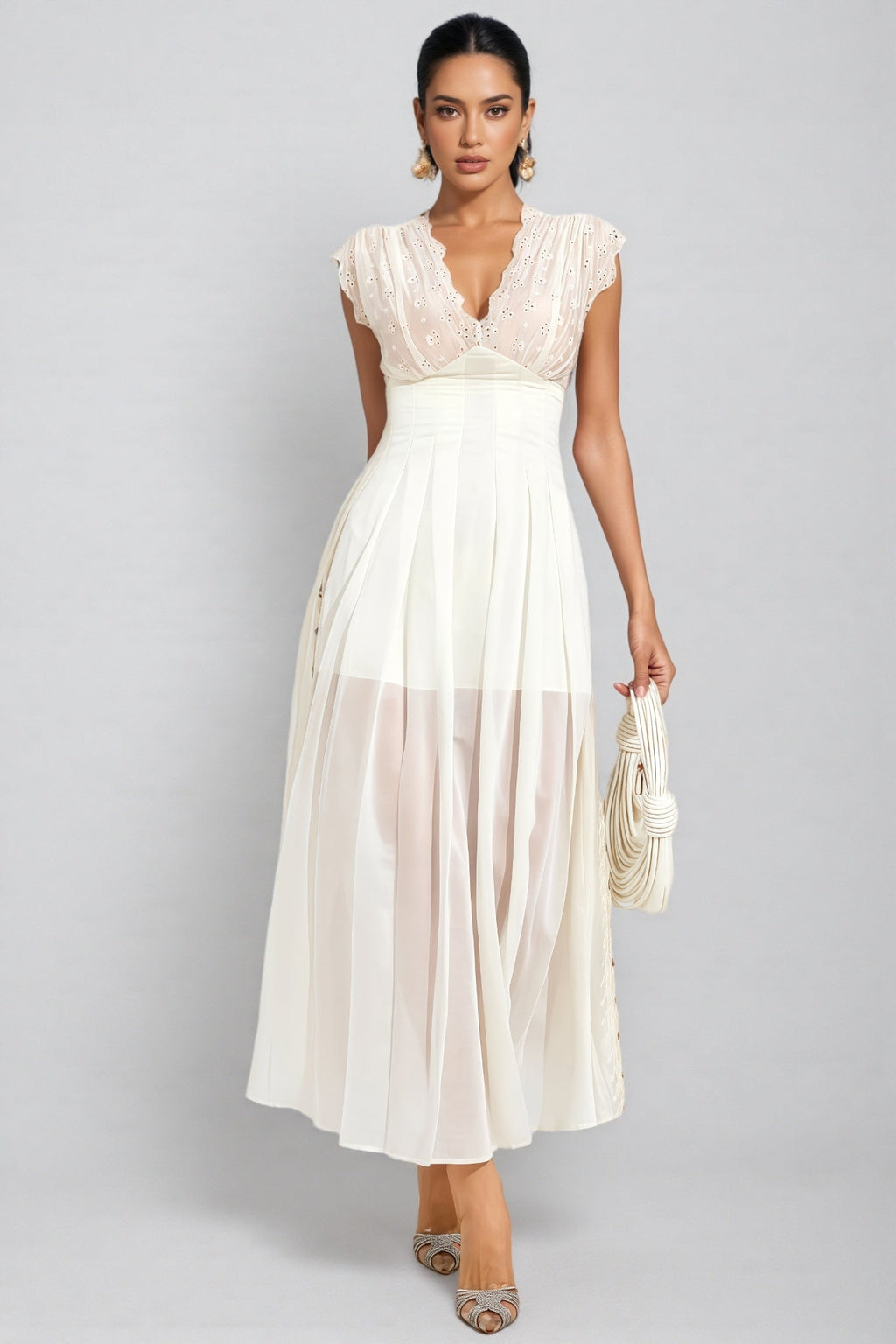 Lisiya Beige Lace Maxi Dress