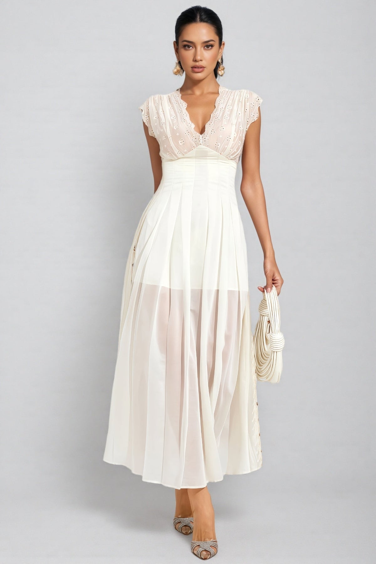 Lisiya Beige Lace Maxi Dress
