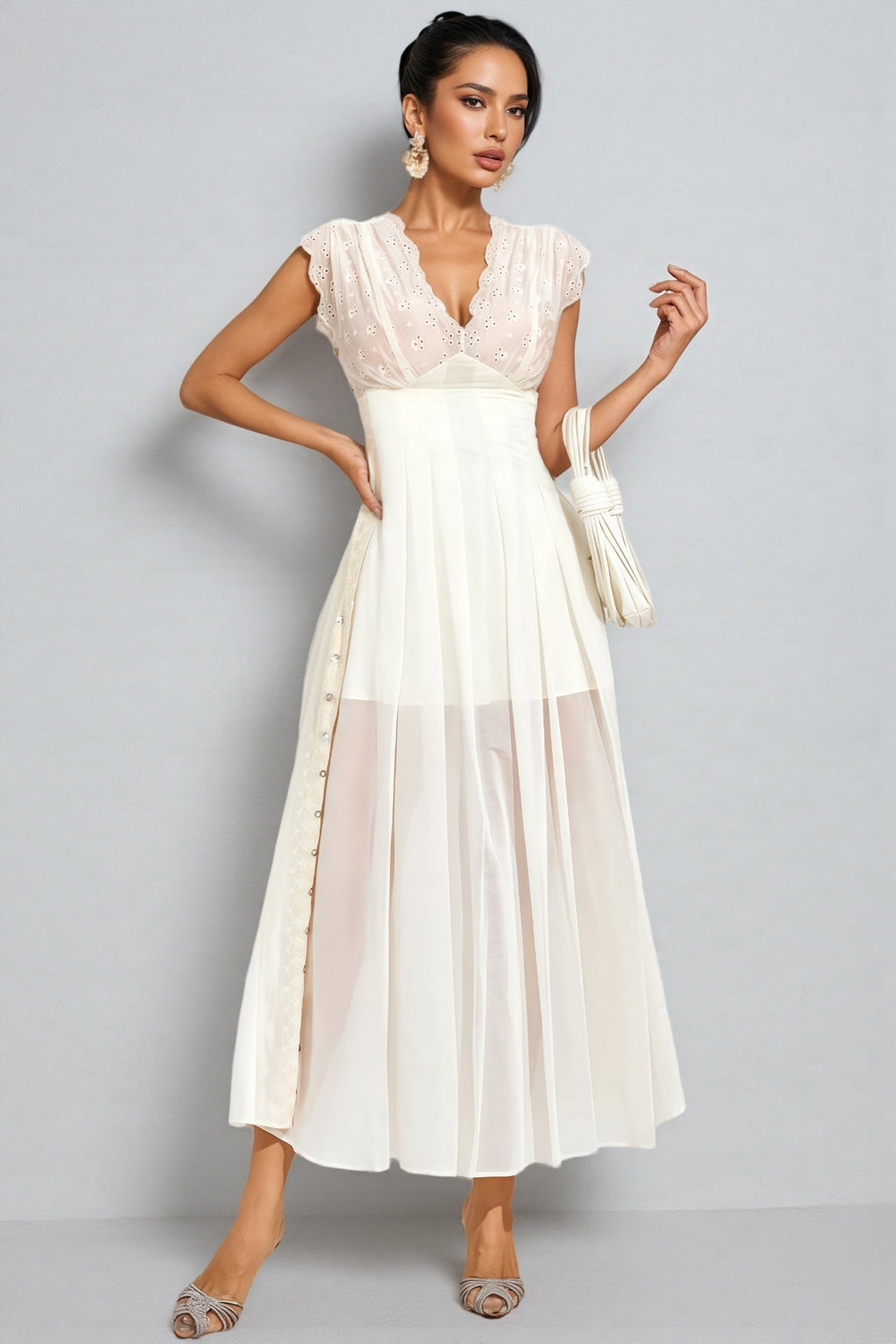 Lisiya Beige Lace Maxi Dress