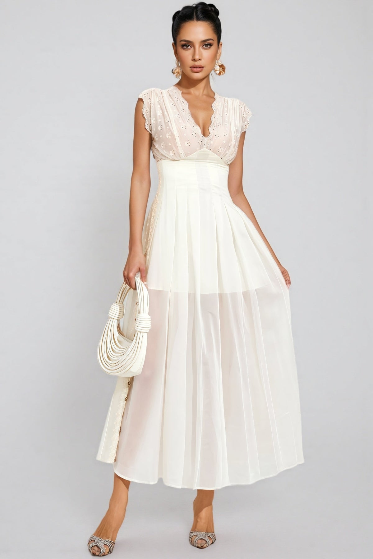 Lisiya Beige Lace Maxi Dress