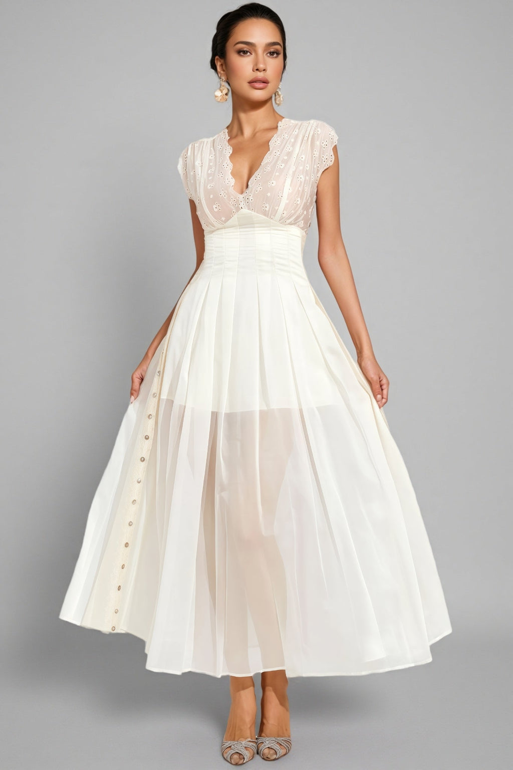 Lisiya Beige Lace Maxi Dress