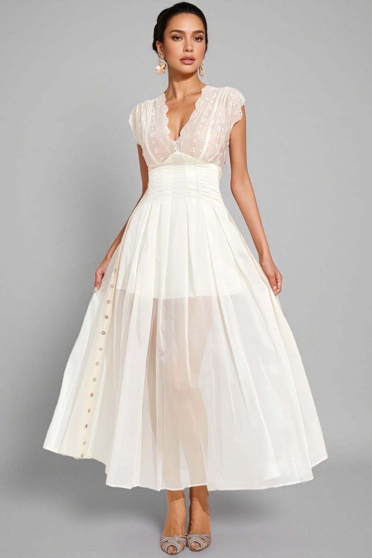 Lisiya Beige Lace Maxi Dress