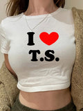 I Love T S Cropped Tops for Summer Short Sleeve T Shirt Y2k Clothes Harajuku Baby Tee Graphic T-shirt Crop Top Tee
