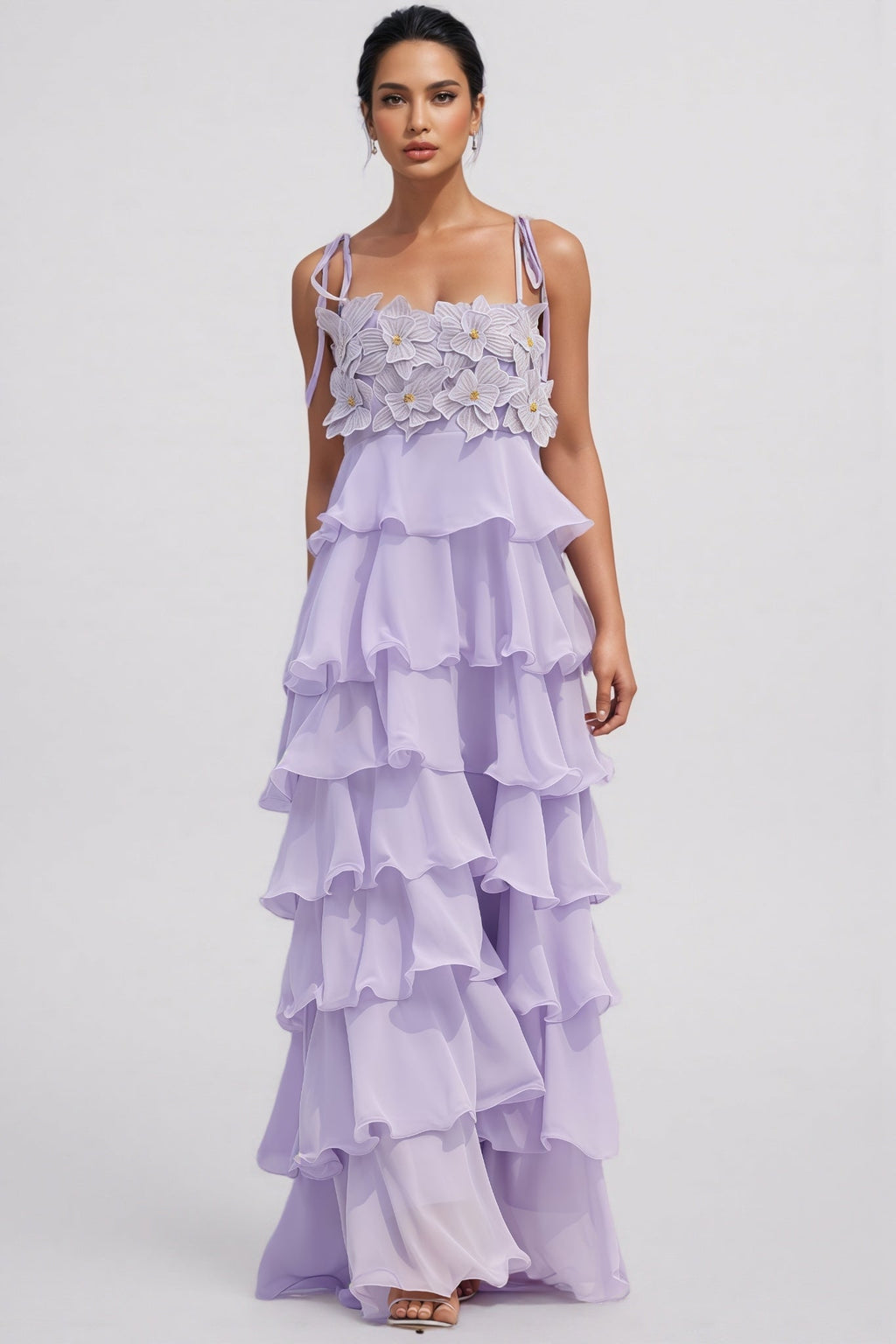 Ortiz Diamante Flower Tiered Maxi Dress