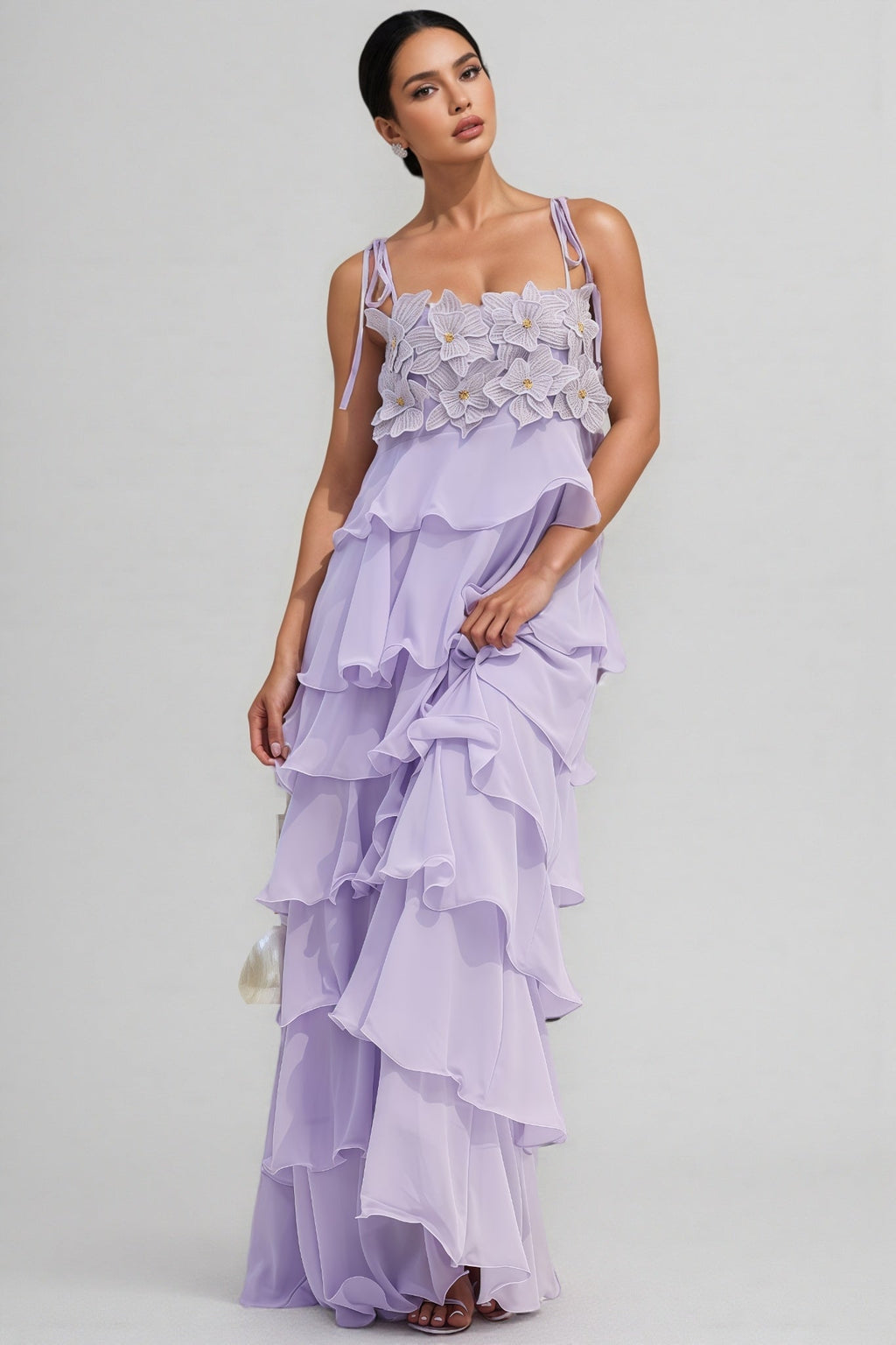 Ortiz Diamante Flower Tiered Maxi Dress