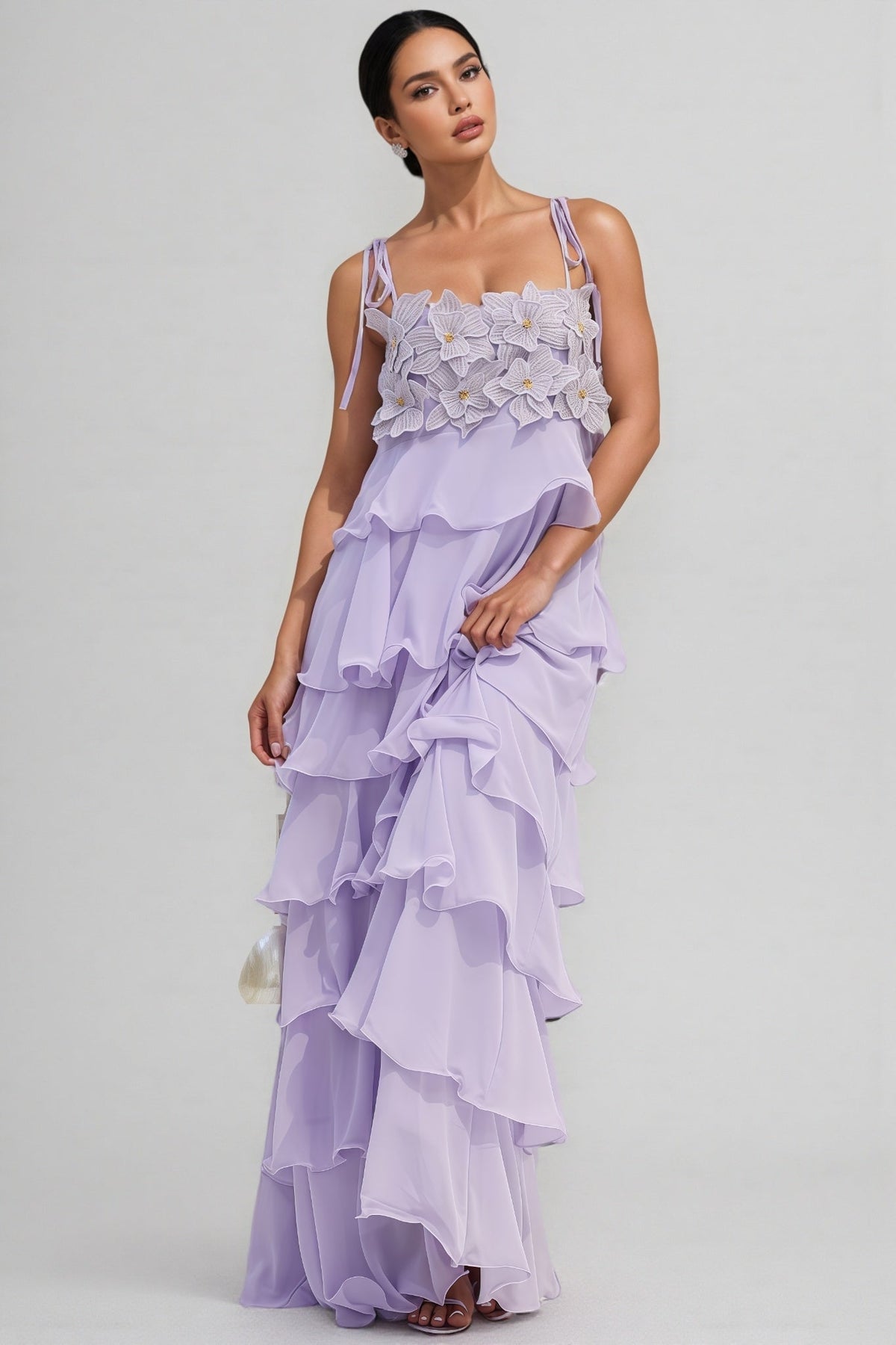 Ortiz Diamante Flower Tiered Maxi Dress