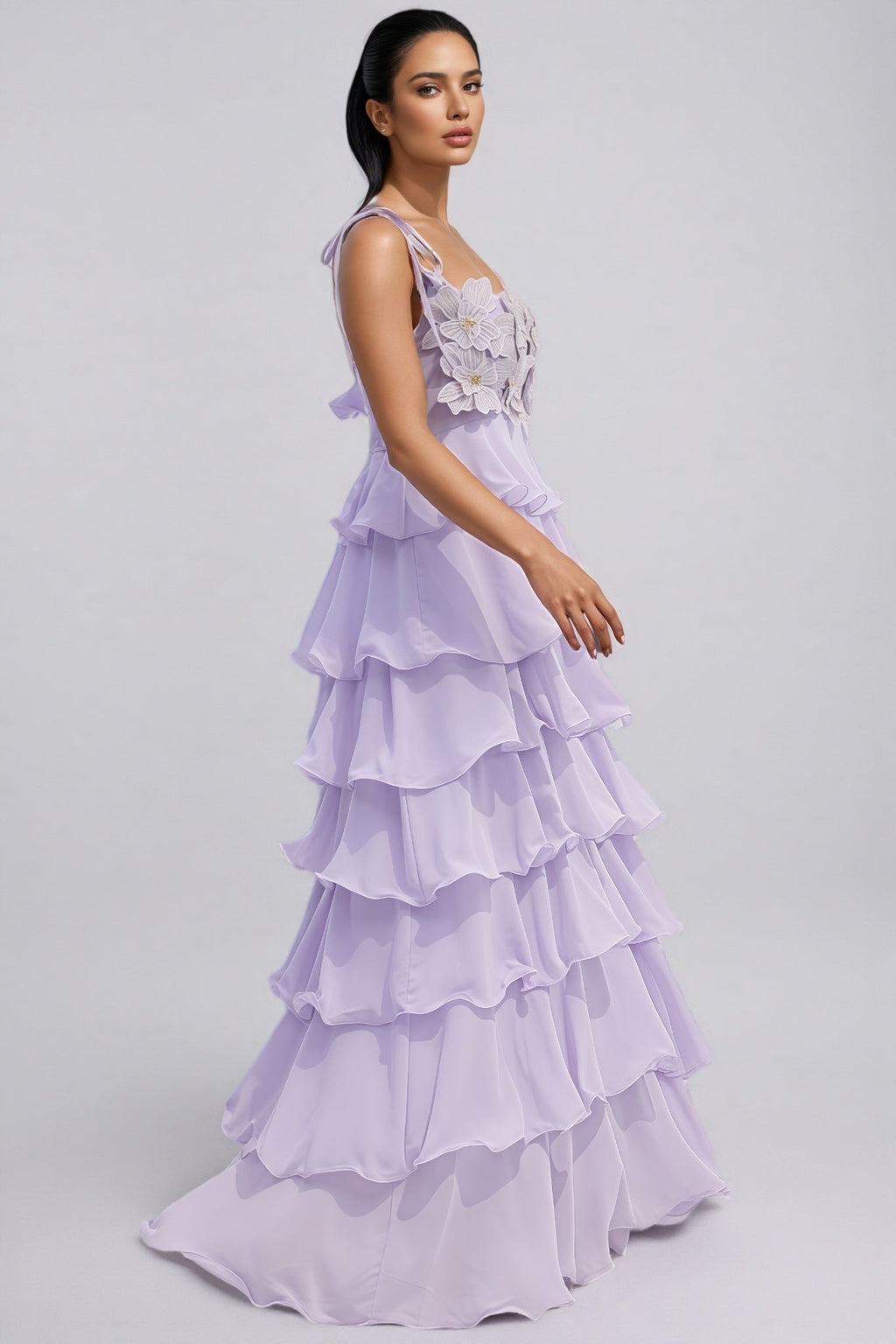 Ortiz Diamante Flower Tiered Maxi Dress