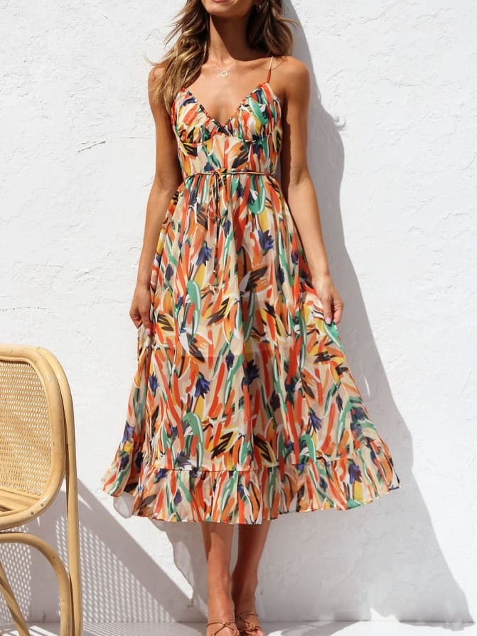 Ruffle-trim Midi Tank Dress