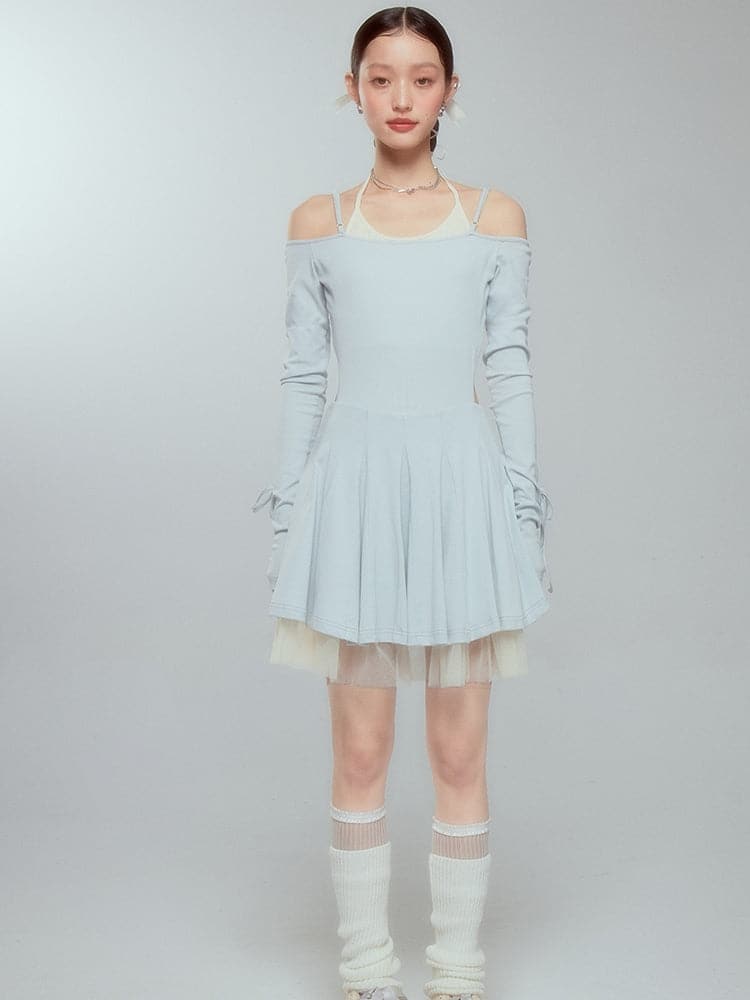 Layered Drawstring Back-open One-piece