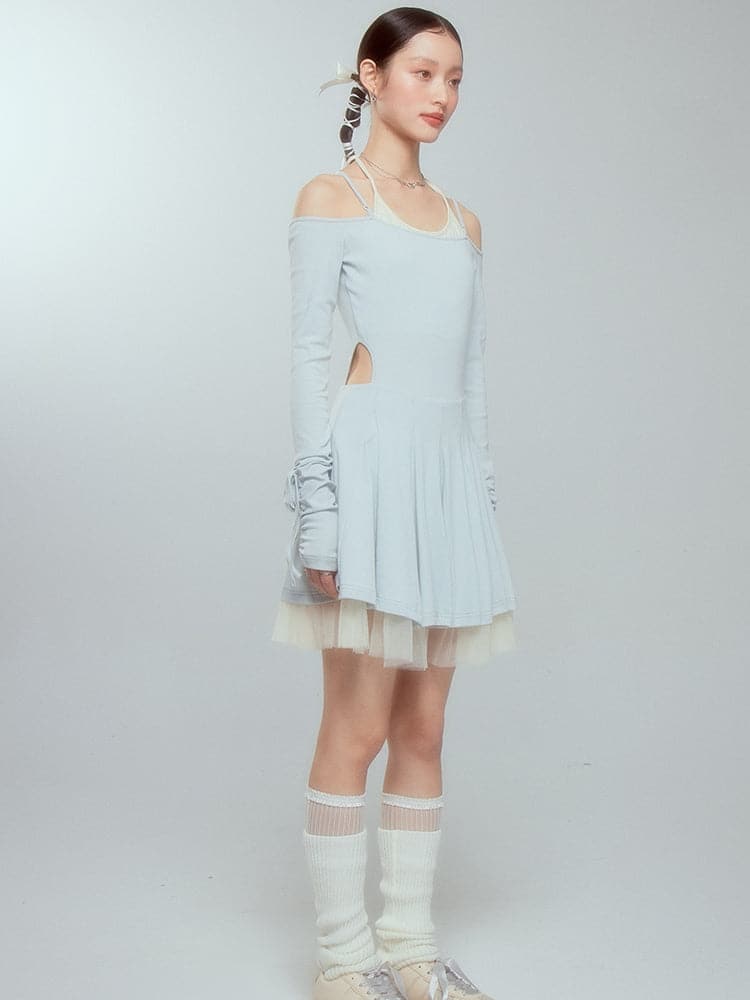 Layered Drawstring Back-open One-piece