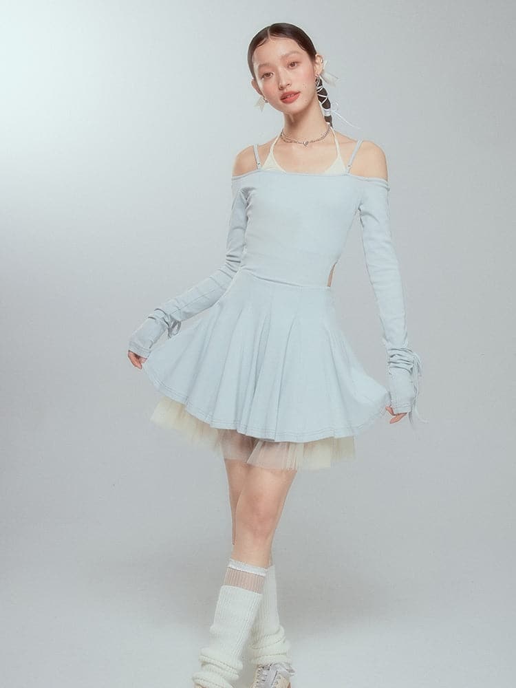 Layered Drawstring Back-open One-piece
