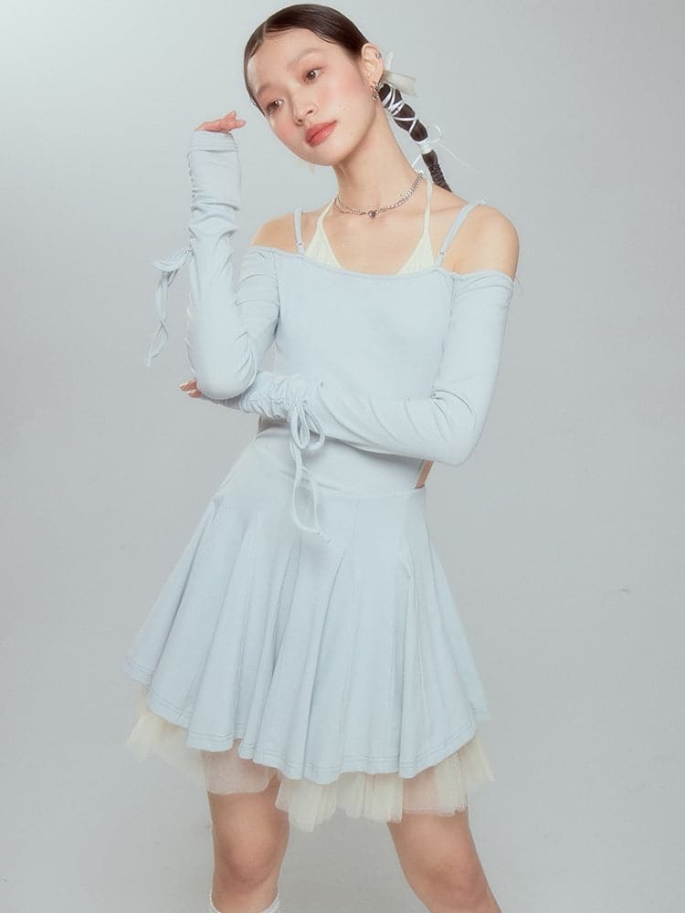 Layered Drawstring Back-open One-piece