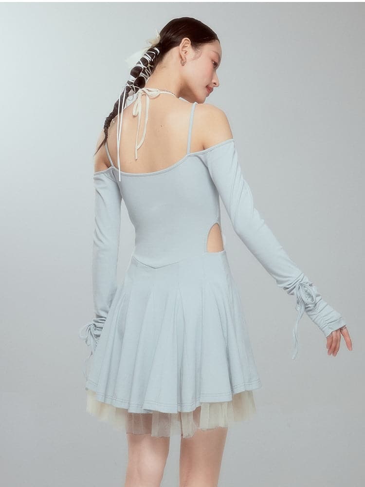 Layered Drawstring Back-open One-piece