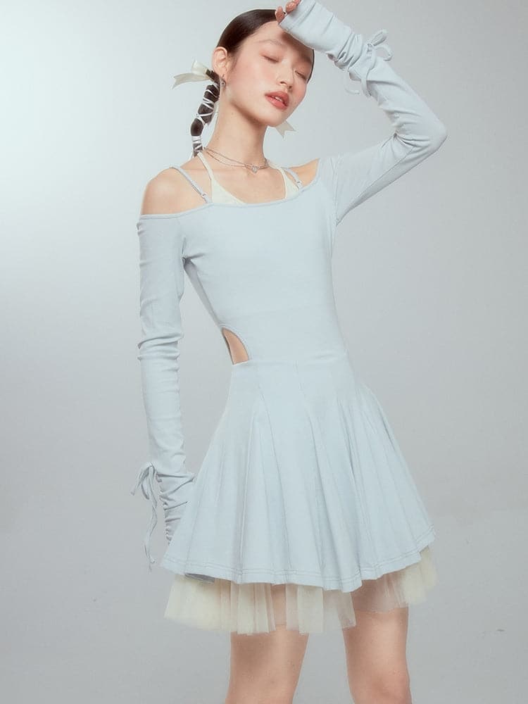 Layered Drawstring Back-open One-piece