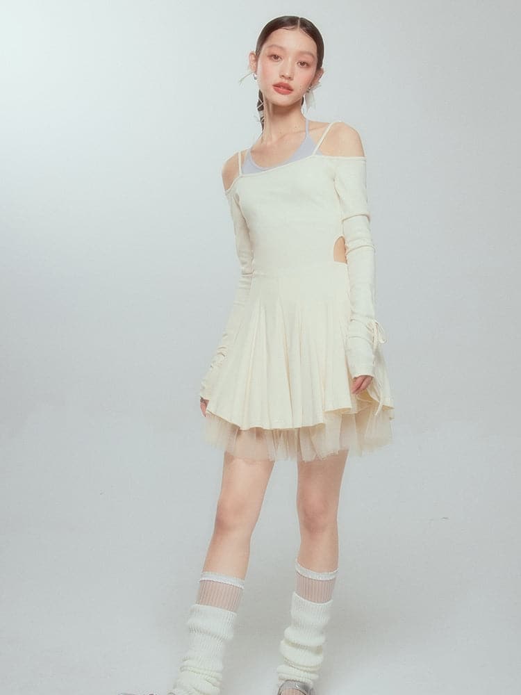 Layered Drawstring Back-open One-piece