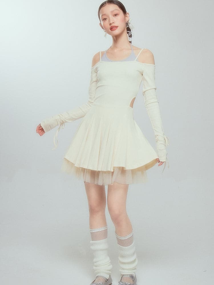 Layered Drawstring Back-open One-piece