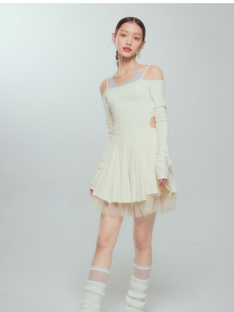 Layered Drawstring Back-open One-piece