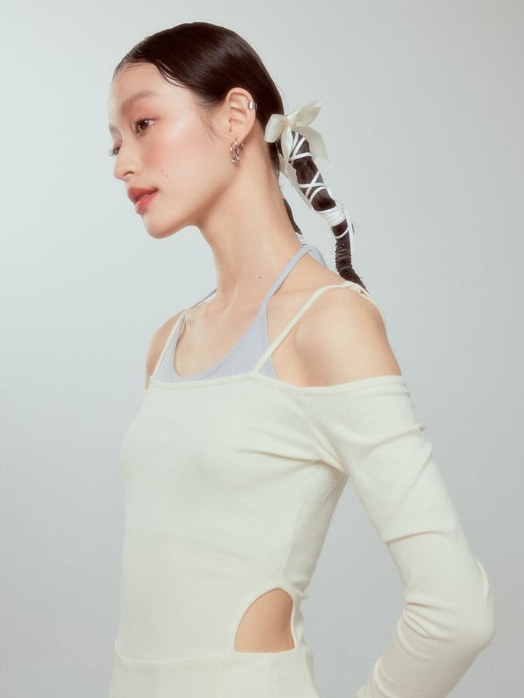 Layered Drawstring Back-open One-piece