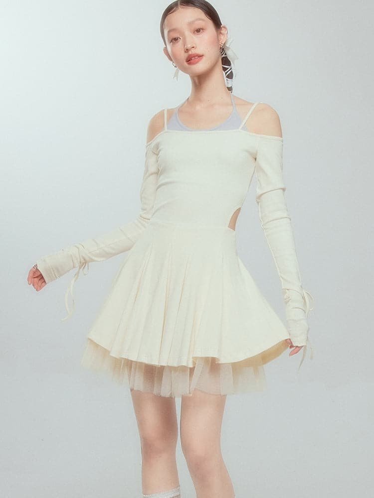 Layered Drawstring Back-open One-piece