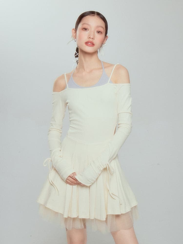 Layered Drawstring Back-open One-piece
