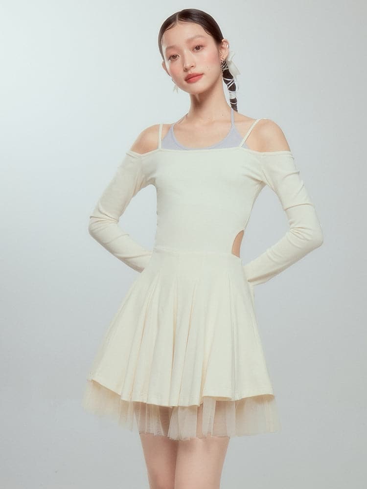 Layered Drawstring Back-open One-piece