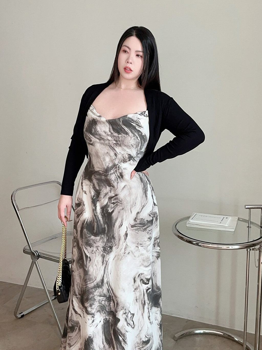 Ink-wash Slip Dress Plus-size No Cardigan